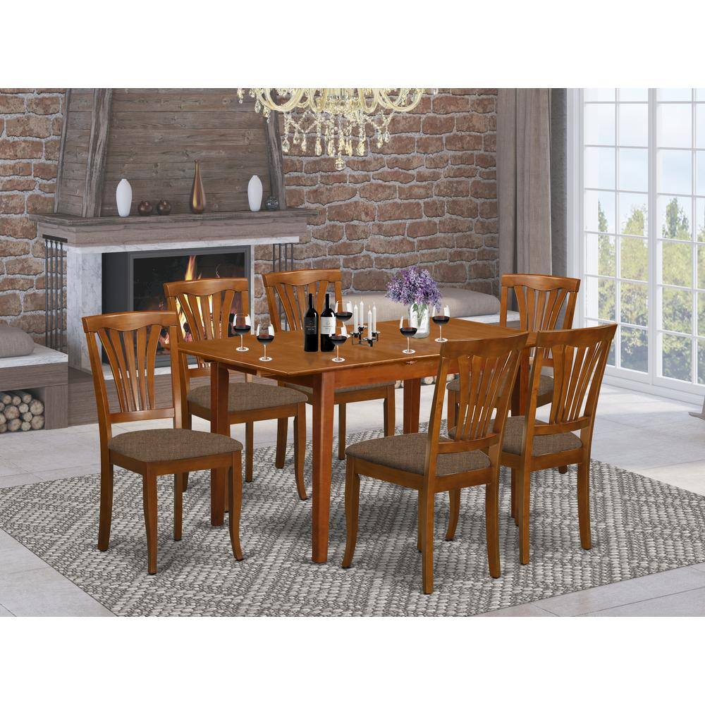 Back. East West Furniture - PSAV7-SBR-C 7 Pc dinette set for small spaces - Table with Leaf and 6 Dining Chairs - Saddle Brown.