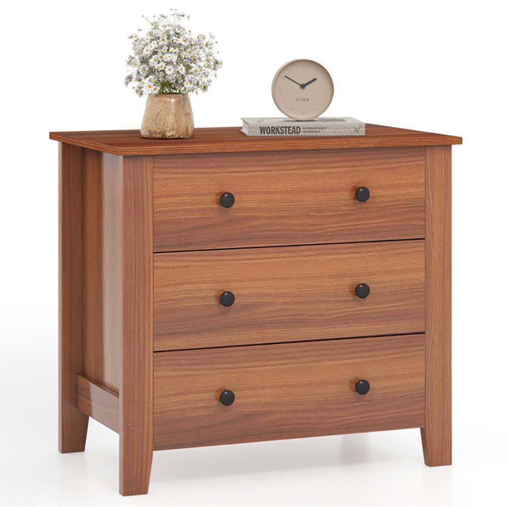 Front. Kadyn - Storage Dresser,Chest of Drawers,3 Drawer Dresser Chest of Drawers Bedside Table-Walnut - Brown.