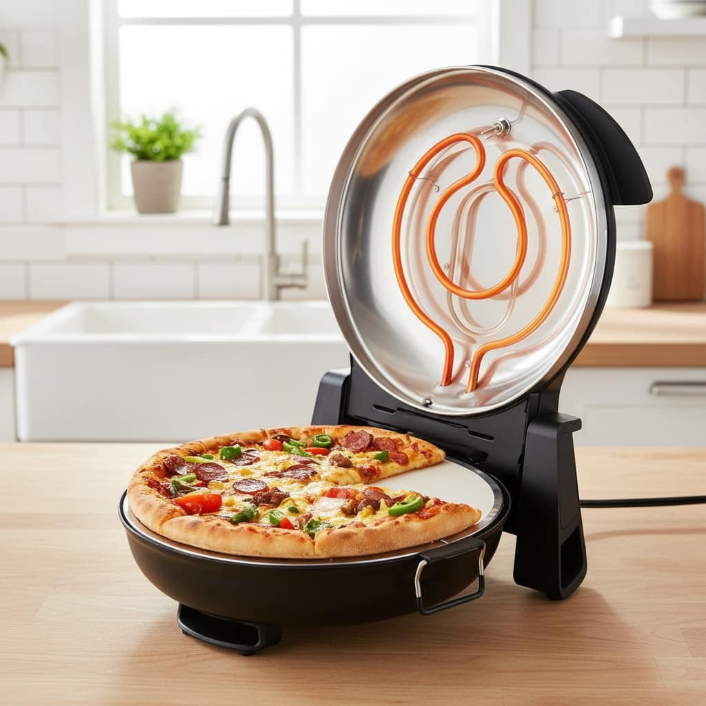 Forest'nSky - 12 Inch Electric Pizza Oven with Cordierite Stone & Viewing Window, 1200W, 788°F, 5 Cooking Modes - Black