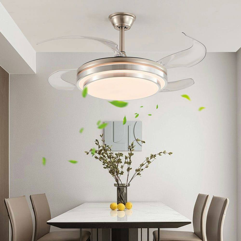 Alt View 1. Kadyn - 42 Inch 3 Tiers Design Modern LED Ceiling Fan with Light and Remote Control, Retractable Blades, Adjustable 6-Speed - Silver.