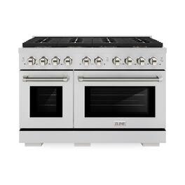 ZLINE - Autograph 48 in. 6.7 Cu. Ft. Freestanding Paramount DuoPro Gas Range in Stainless Steel with Nickel Helix Handles - Stainless Steel