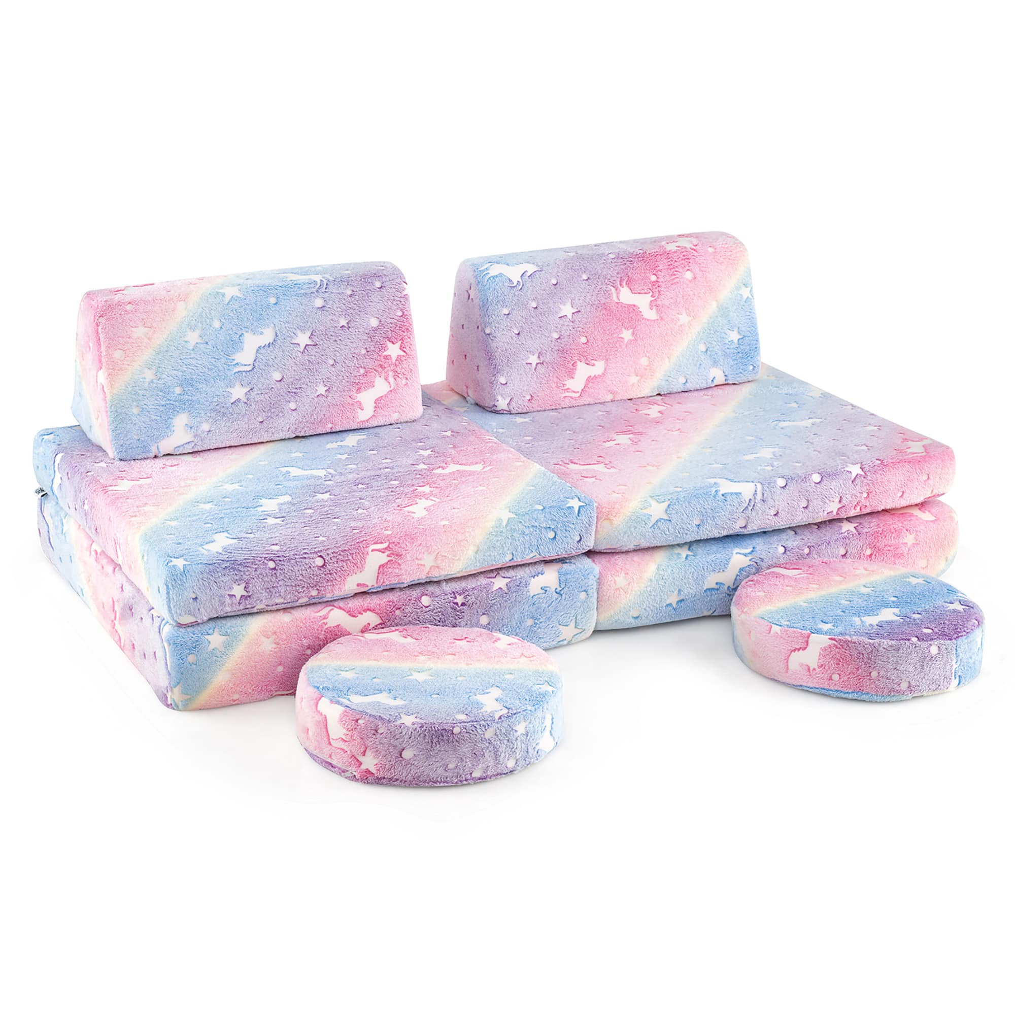 Gymax - Glow in the Dark Modular Kids Play Couch Set w/ Machine-washable Flannel Covers - Multicolor