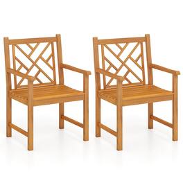 Costway - Outdoor Dining Chairs Set of 2 Acacia Wood Slatted Patio Chairs with Armrests - Natural