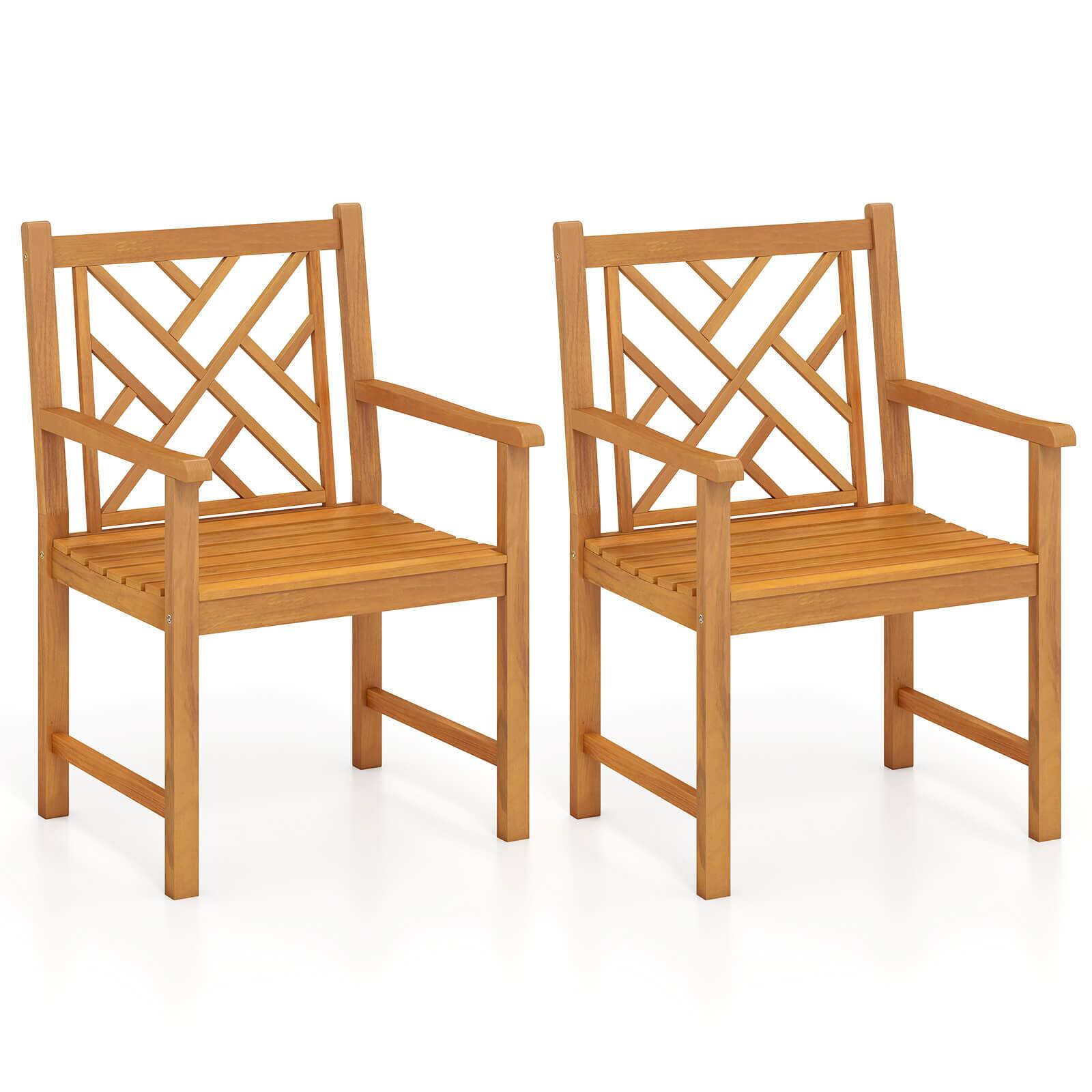 Front. Costway - Costway Outdoor Dining Chairs Set of 2 Acacia Wood Slatted Patio Chairs with Armrests - Natural.