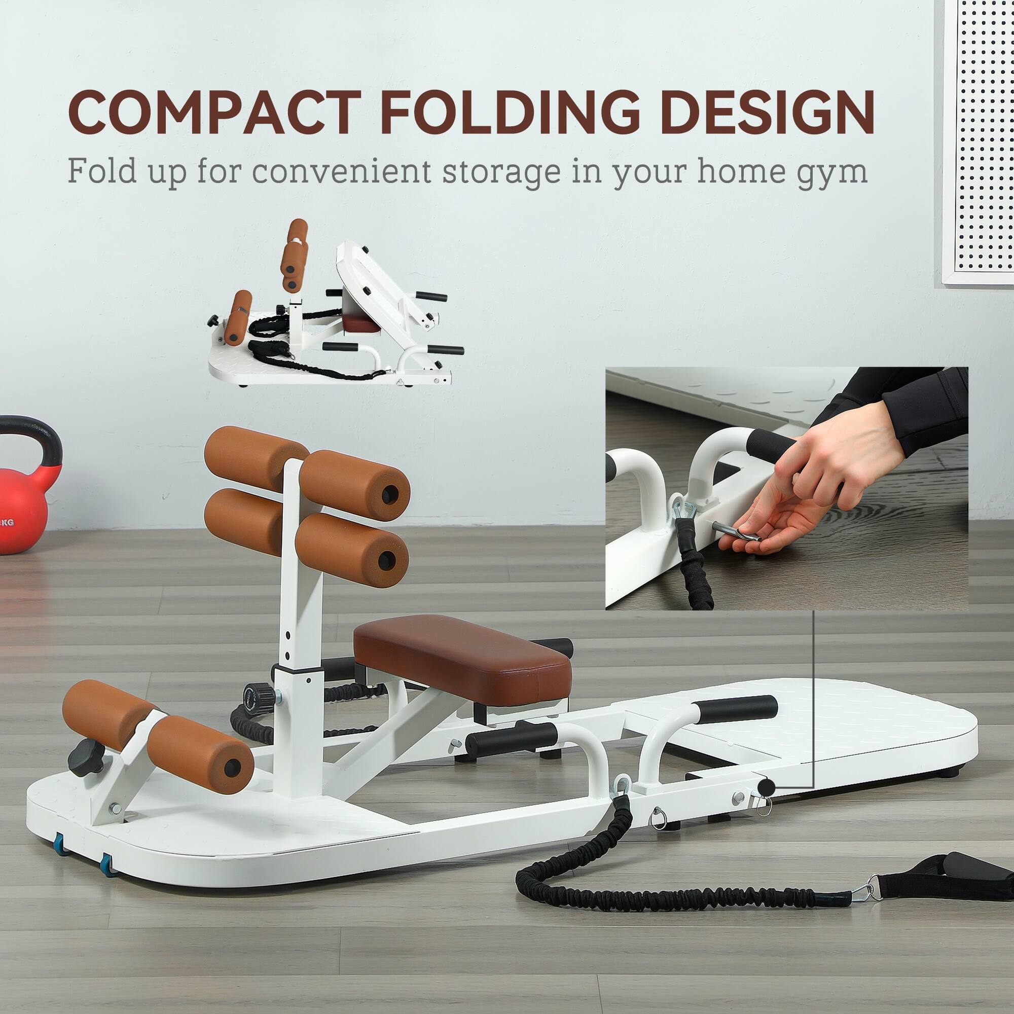 COMPACT FOLDING DESIGN  
Fold up for convenient storage in your home gym
