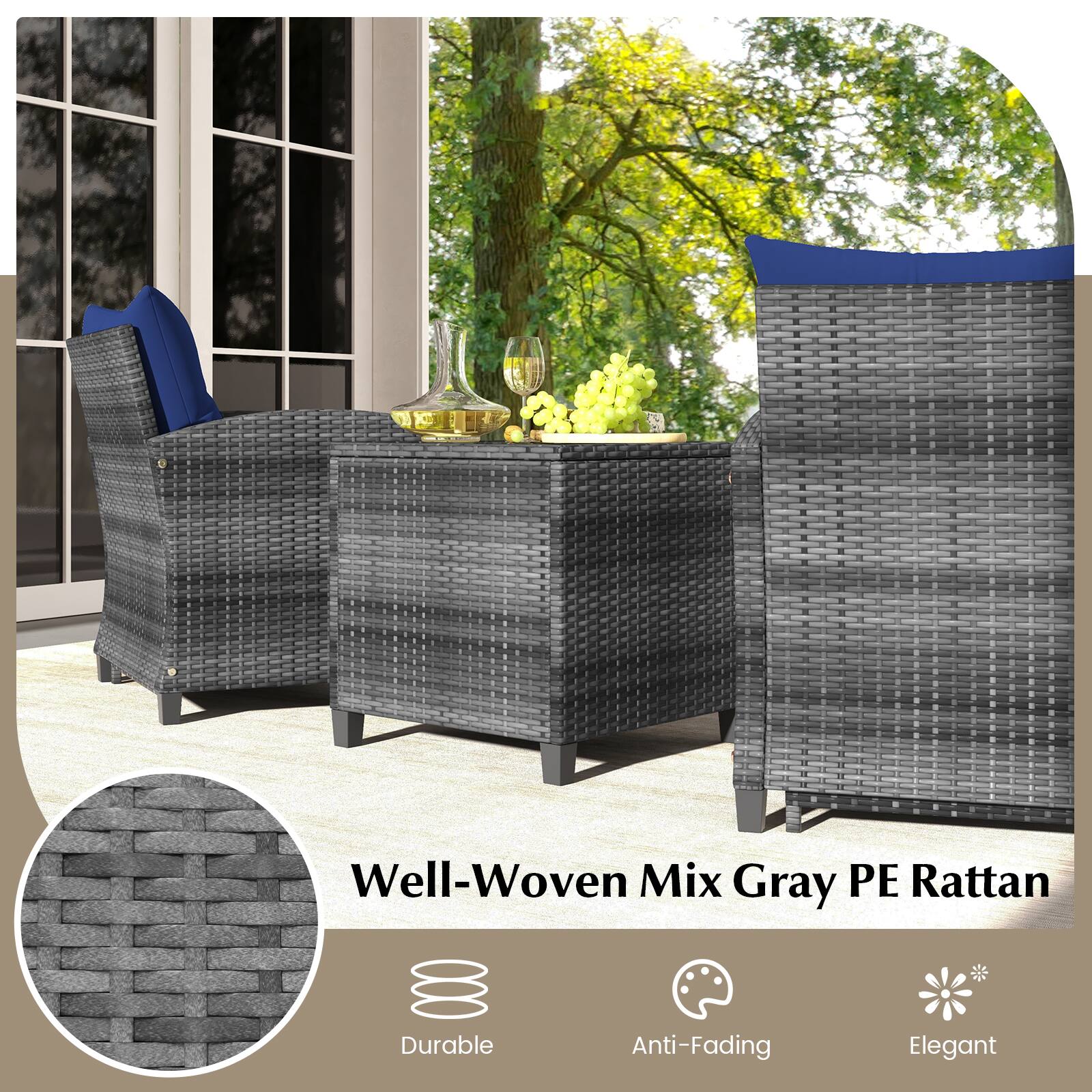 Well-Woven Mix Gray PE Rattan Durable Anti-Fading Elegant