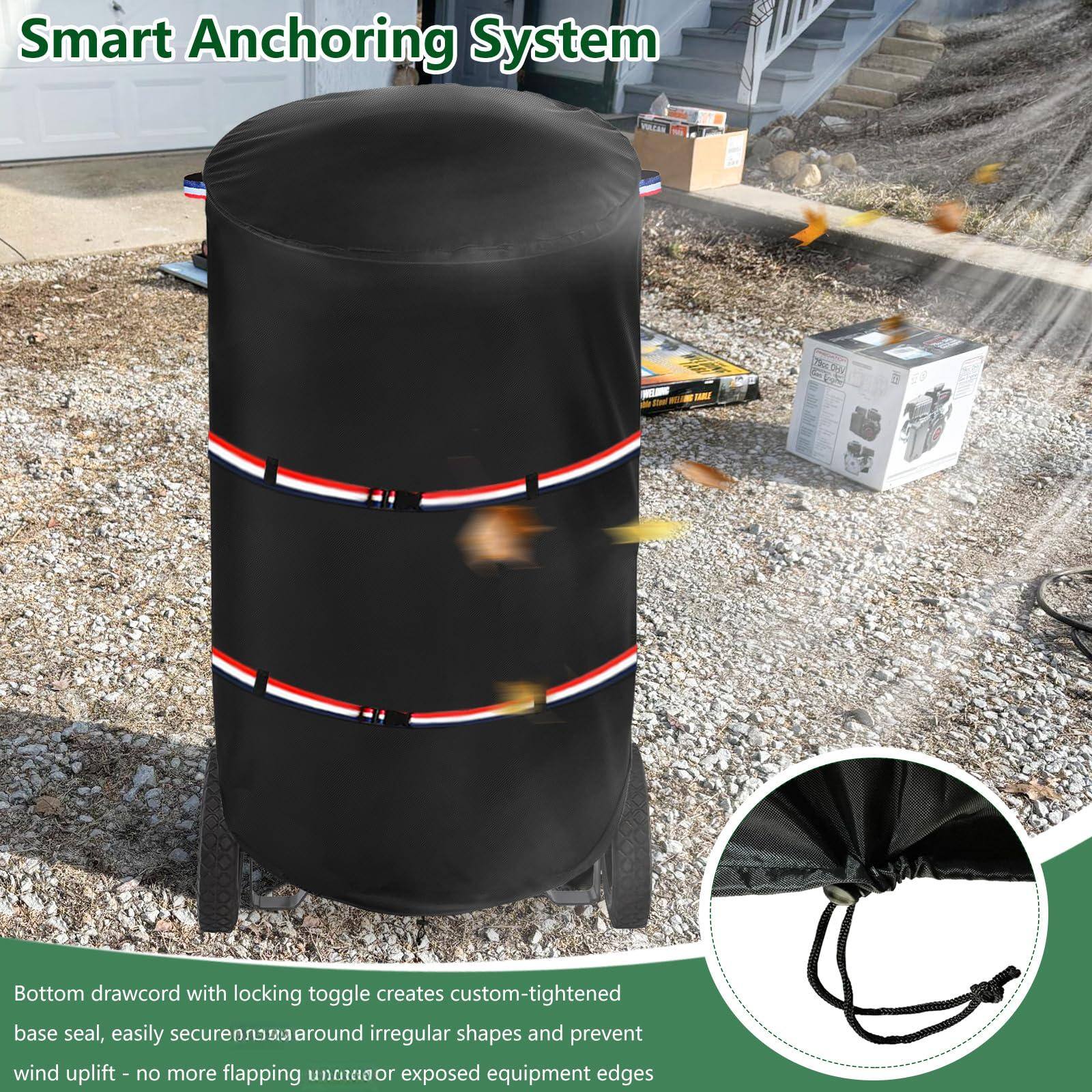 Smart Anchoring System

Bottom drawcord with locking toggle creates custom-tightened base seal, easily secure around irregular shapes and prevent wind uplift - no more flapping or exposed equipment edges