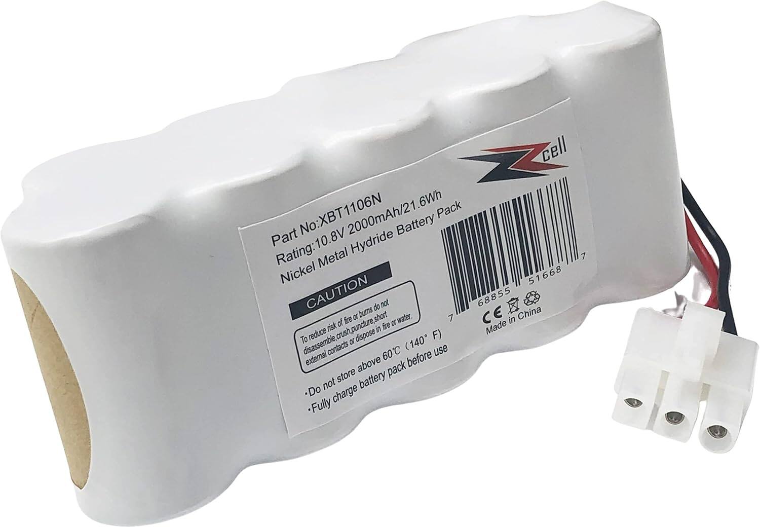 Part No: XBT1106N  
Rating: 10.8V 2000mAh/21.6Wh  
Nickel Metal Hydride Battery Pack  

CAUTION  
To reduce risk of fire or burns do not:  
- Disassemble, crush, puncture, short external contacts or dispose in fire or water.  
- Store above 60°C (140°F)  
- Fully charge battery pack before use  

Made in China  

CE  

68855  
51668