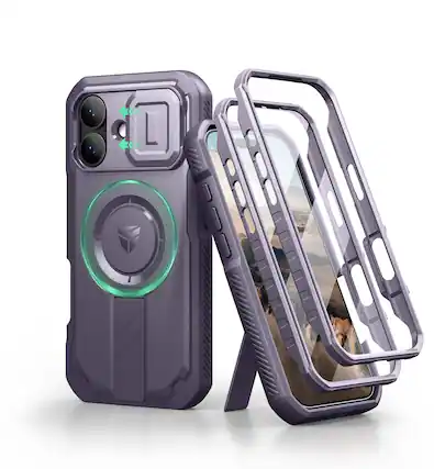 Front. dexnor - Dexnor Case for iPhone 17 Compatible with MagSafe, Rugged Bumper Cases Magnetic Protective Cover, Phantom Purple - Black.
