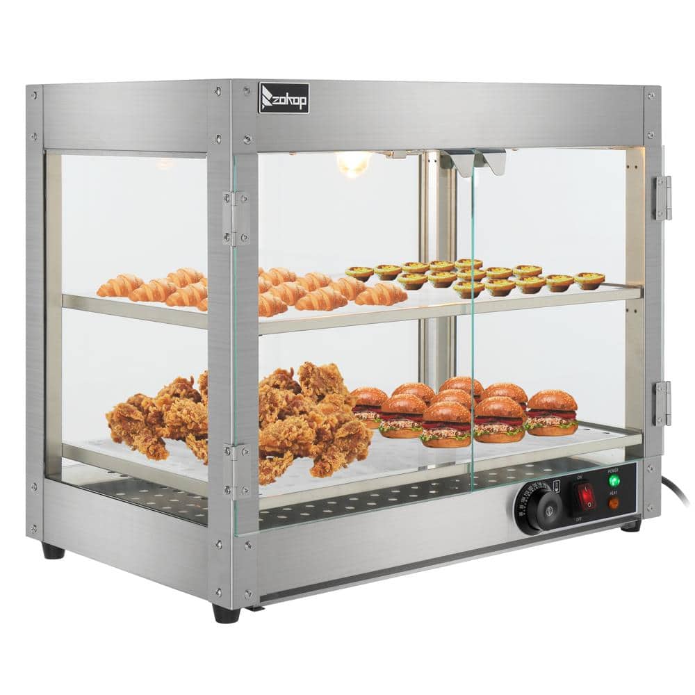 Winado - 2 Tier Electric 800W Food Warmer Display Case Commercial Food Pizza Showcase - Silver