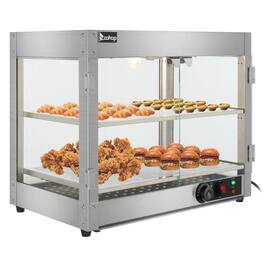 Winado - 2 Tier Electric 800W Food Warmer Display Case Commercial Food Pizza Showcase w/LED Lighting Removable Shelves Glass Door - Silver
