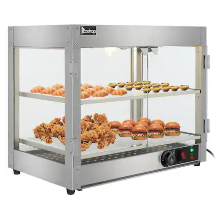 Front. Winado - 2 Tier Electric 800W Food Warmer Display Case Commercial Food Pizza Showcase w/LED Lighting Removable Shelves Glass Door - Silver.