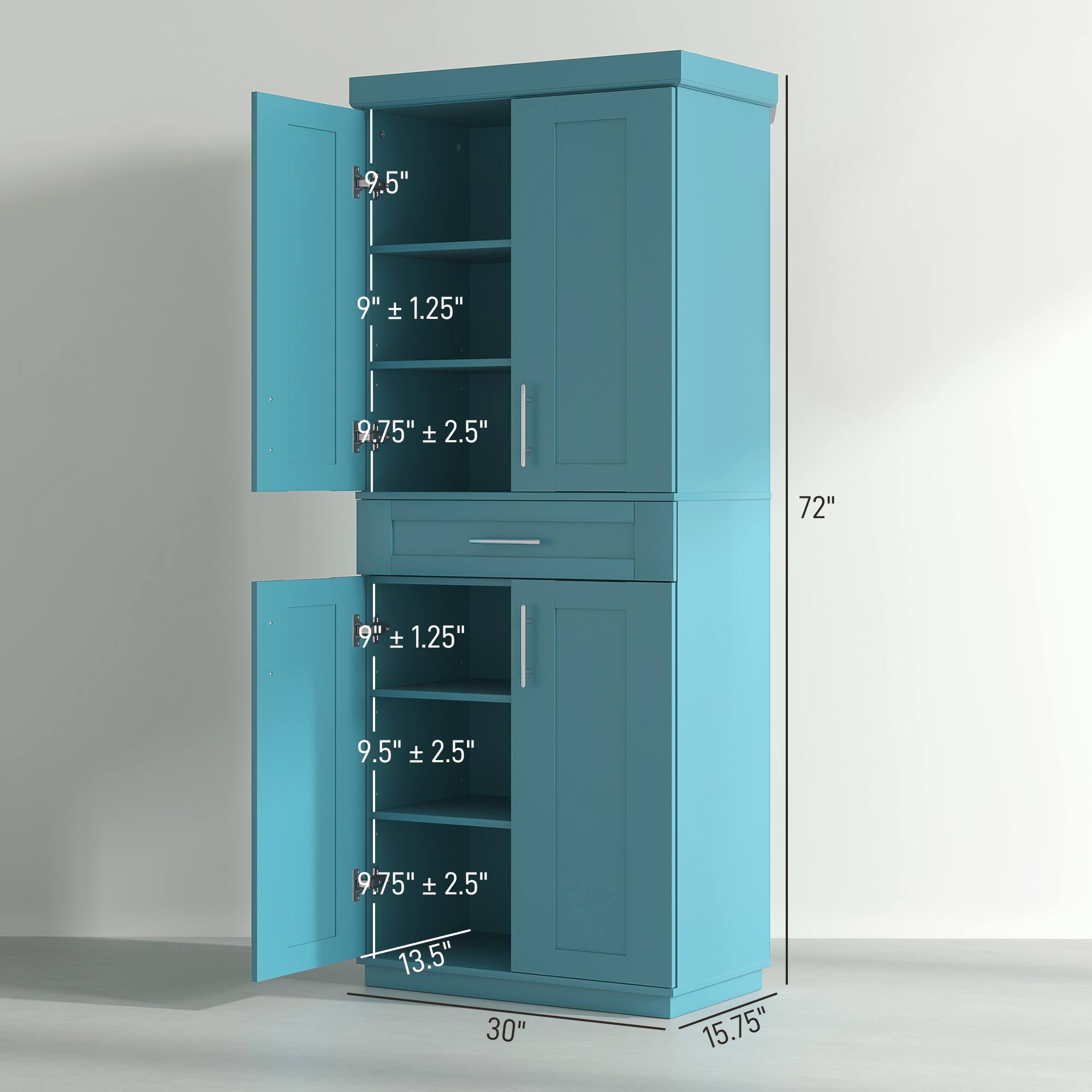 9.5" ± 1.25" 9" ± 2.5" 9.75" ± 2.5" 72" 9" ± 1.25" 9.5" ± 2.5" 9.75" ± 2.5" 13.5" 30" 15.75"