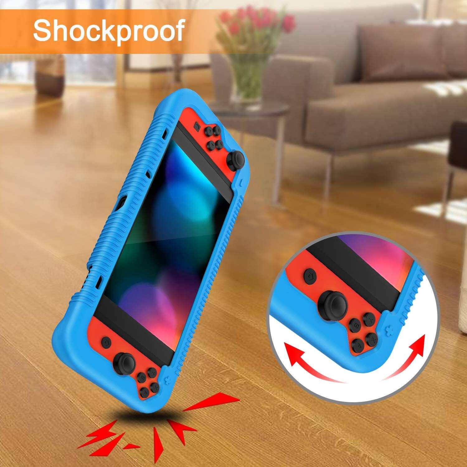 Alt View 2. Fintie - Soft Silicone Protective Case for Nintendo Switch 2017, Ergonomic Grip Design, Anti-Scratch & Shock-Absorption Grip Case - Blue.
