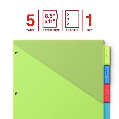 5 Tabs  
8.5" x 11" Letter Size  
Plastic  
1 Set  

Calendar Projects Tasks