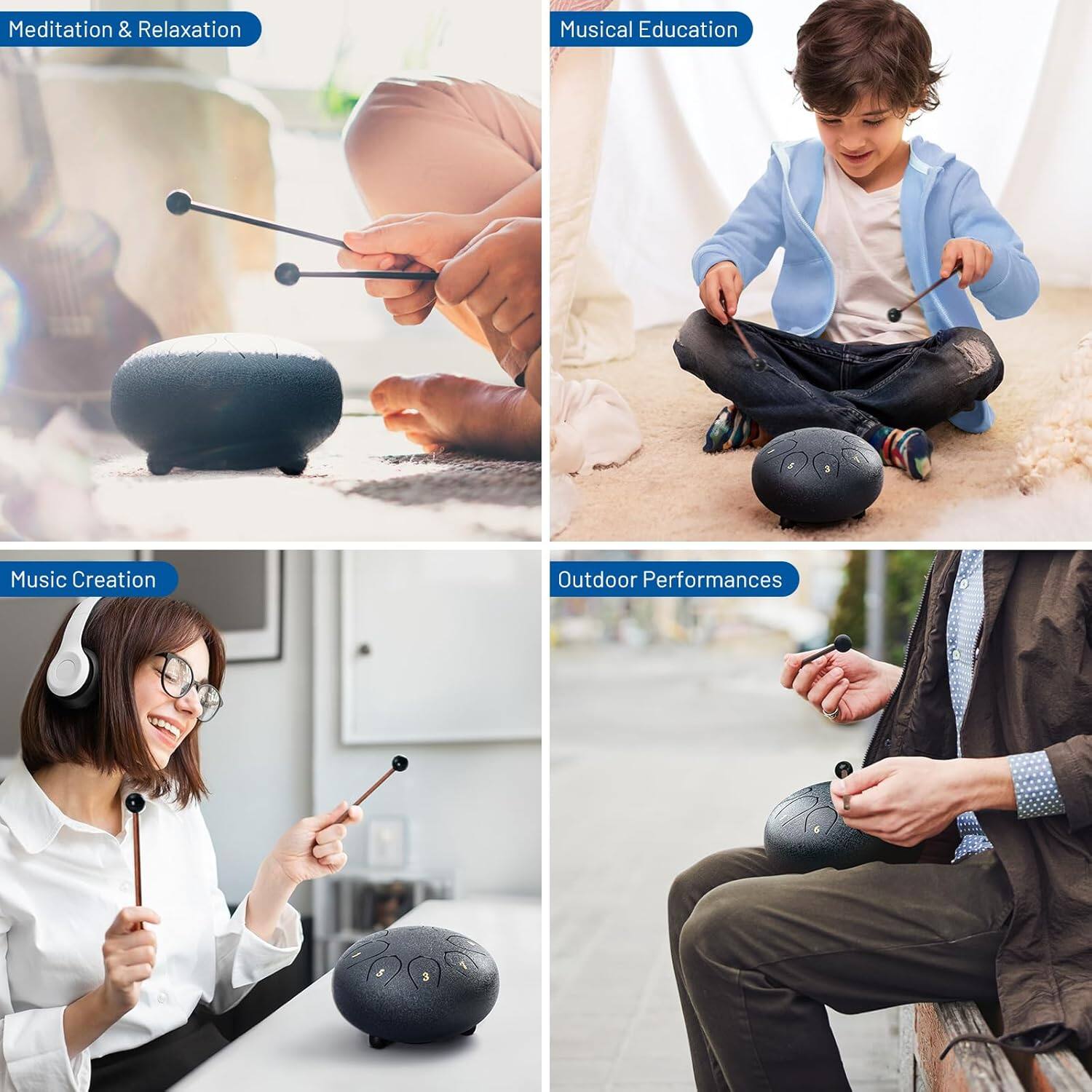 Meditation & Relaxation  
Musical Education  
Music Creation  
Outdoor Performances