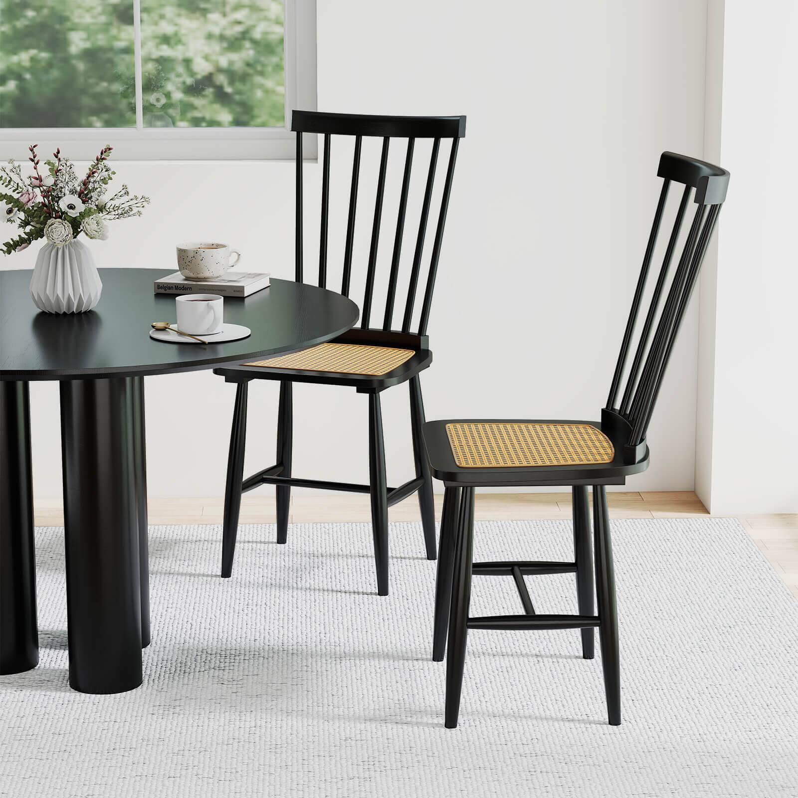 Alt View 3. Costway - Costway Dining Chairs Set of 2 with PE Rattan Seats for Dining Room, Kitchen, Restaurant - Black.
