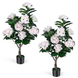 Costway - 2-Pack Artificial Hydrangea Tree, 43.5" Faux Flower Plants with 11 Blooms&Trunk - Pink
