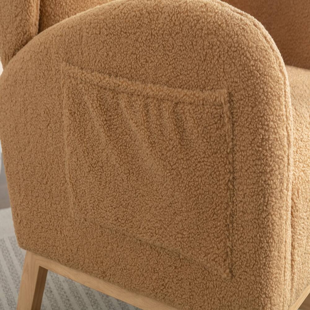 Alt View 8. Loheer - Loheer Teddy Fabric Rocking Chair Khaki Ergonomic Wooden Leg Chair for Living Room - Khaki.