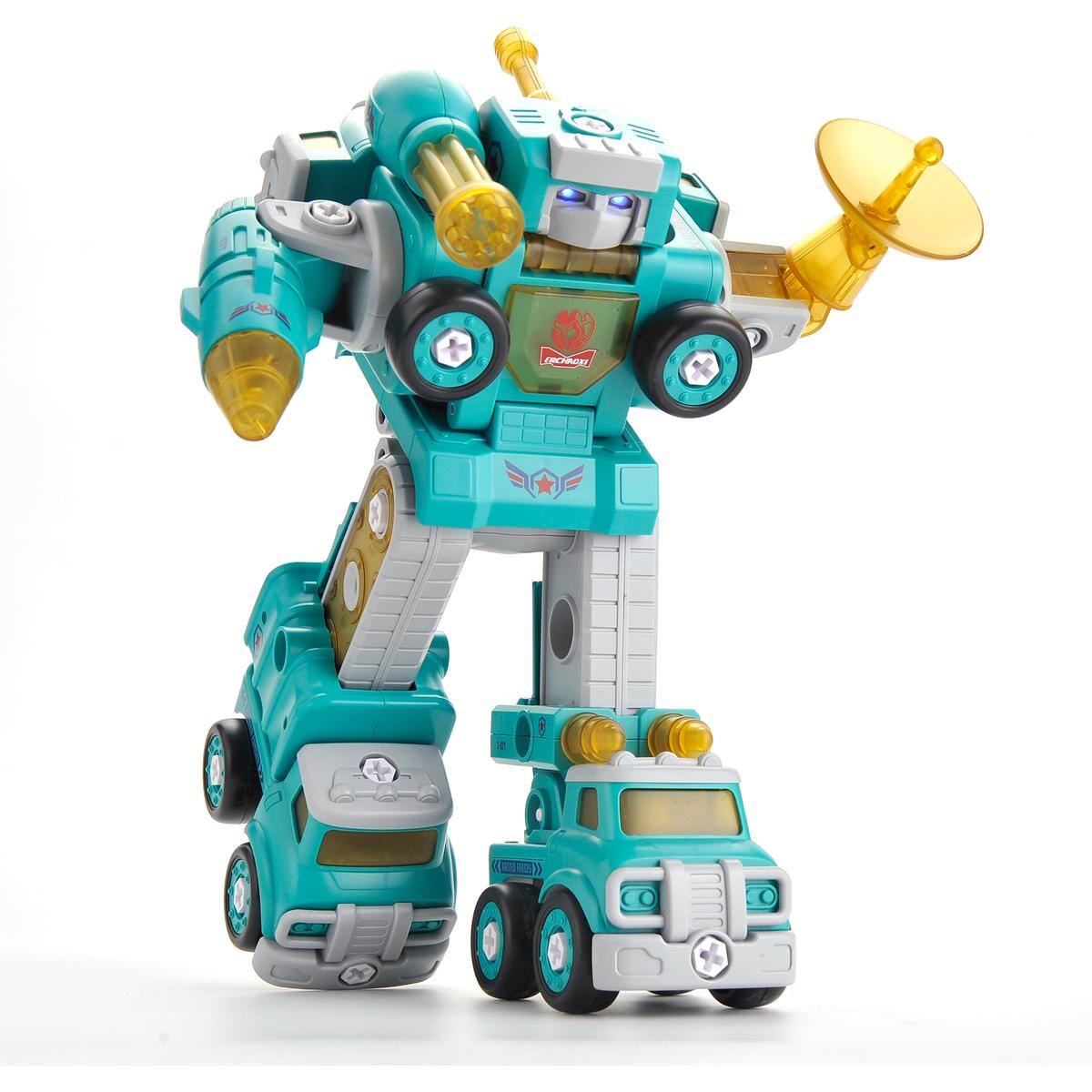 Back. JuzToys - 5-in-1 STEM Take Apart Toys for Kids – Robot Toys Transform to 5 Toys Vehicle, Educational Building Toys, Blue - Blue.