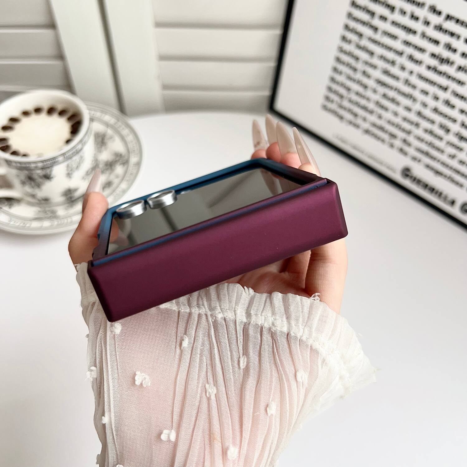 Alt View 3. Dteck - for Samsung Galaxy Z Flip8 Matte Gradient Magnetic Case,Shockproof Slim Hard PC Hinge Back Cover,Qi Wireless Charging - Blue/Wined.