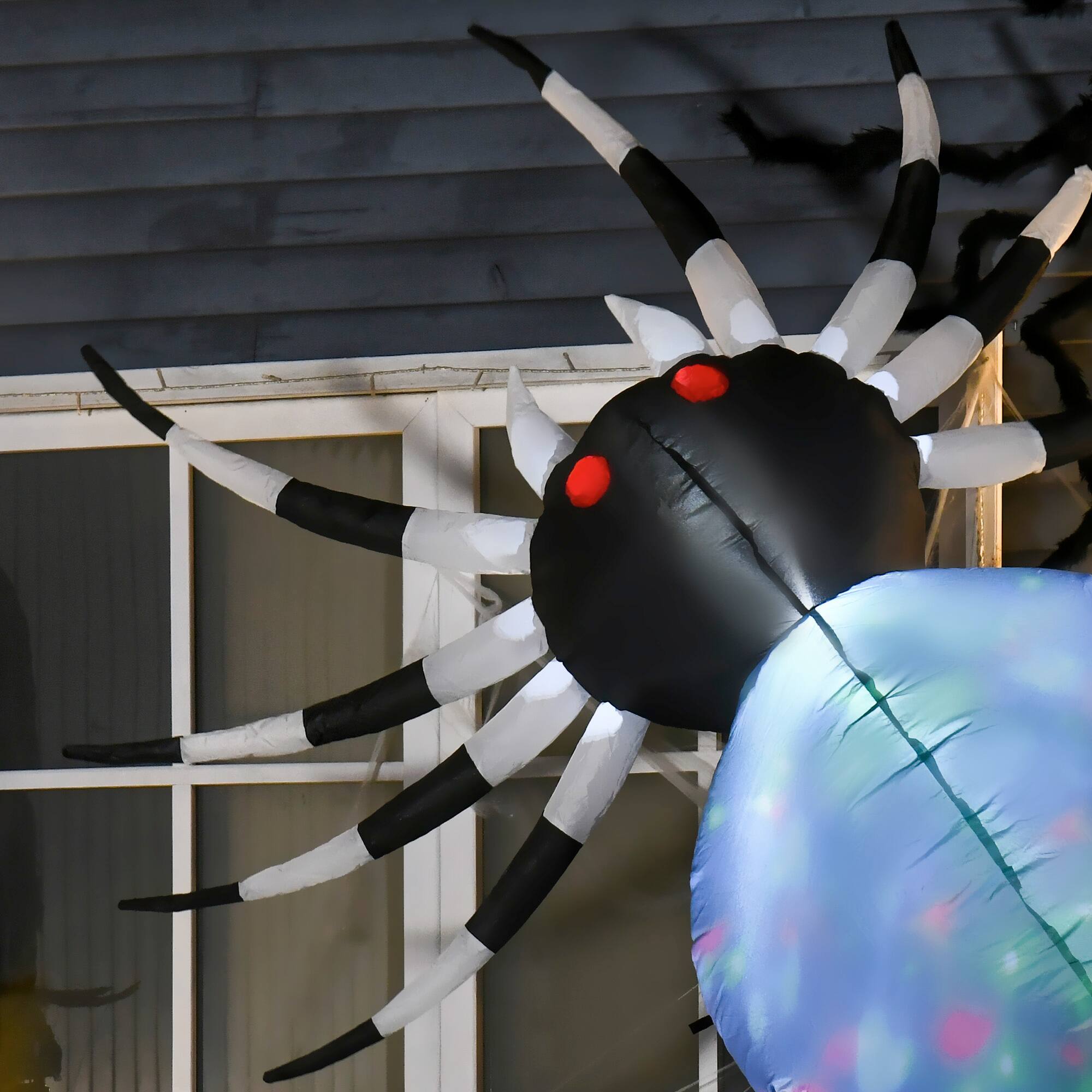 Alt View 8. Homcom - 5' Long Halloween Inflatables Outdoor Decorations Multicolor Red-Eyed Spider, Blow Up LED Yard Decor for Garden, Lawn, - blue,black,white.