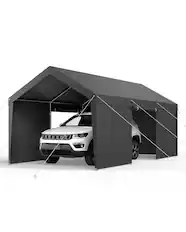 Front. VEVOR - Carport, 10 x 20 FT Outdoor Car Canopy, Potable Carport with Removable Sidewalls & Door, Heavy Duty Car Shelter - Gray.