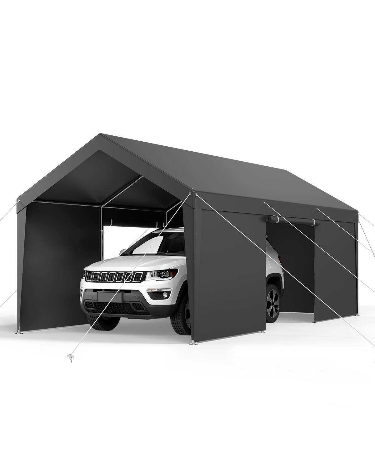 Front. VEVOR - Carport, 10 x 20 FT Outdoor Car Canopy, Potable Carport with Removable Sidewalls & Door, Heavy Duty Car Shelter - Gray.