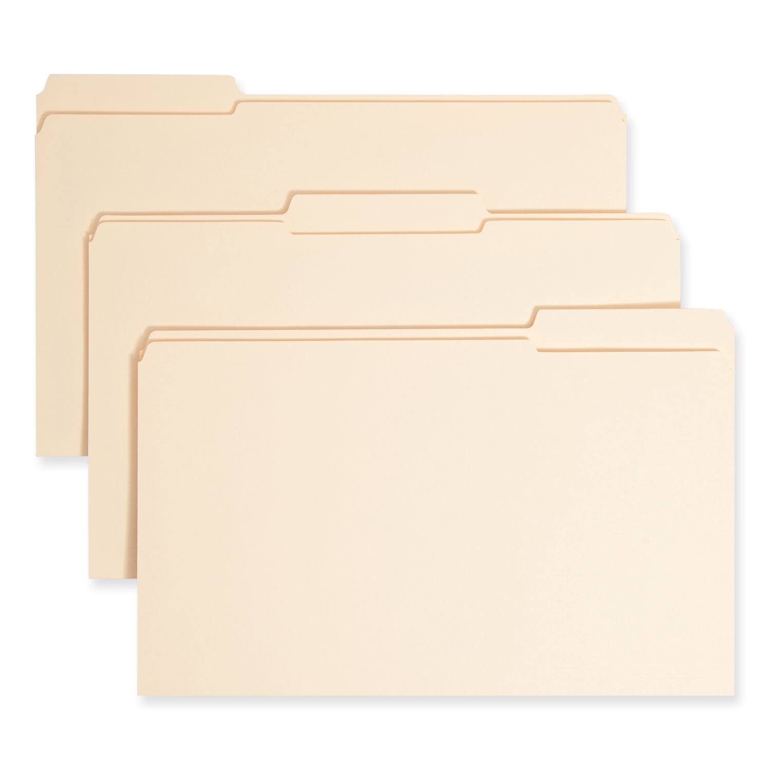 Front. Smead Manufacturing - Top Tab Fastener Folders, 1/3-Cut Tabs: Assorted, 0.75" Expansion, 1 Fastener, Legal Size, Manila Exterior, 50/Box.