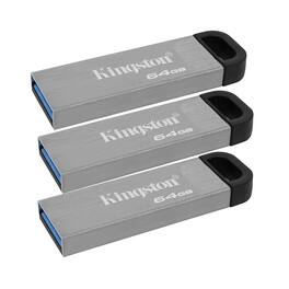 Kingston - 64GB DataTraveler Kyson USB 3.2 Gen 1 200MB/s Read Metal Flash Drive (3-pack) - Silver