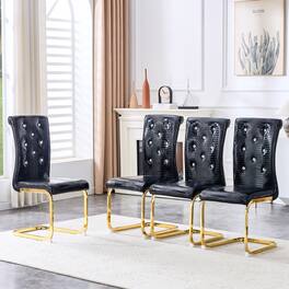 Loheer - Set of 4 Retro Alligator Faux Leather Dining Chairs, Gold Bow Legs, Crystal Buckle, 1.37x1.87x3.3 ft - Black
