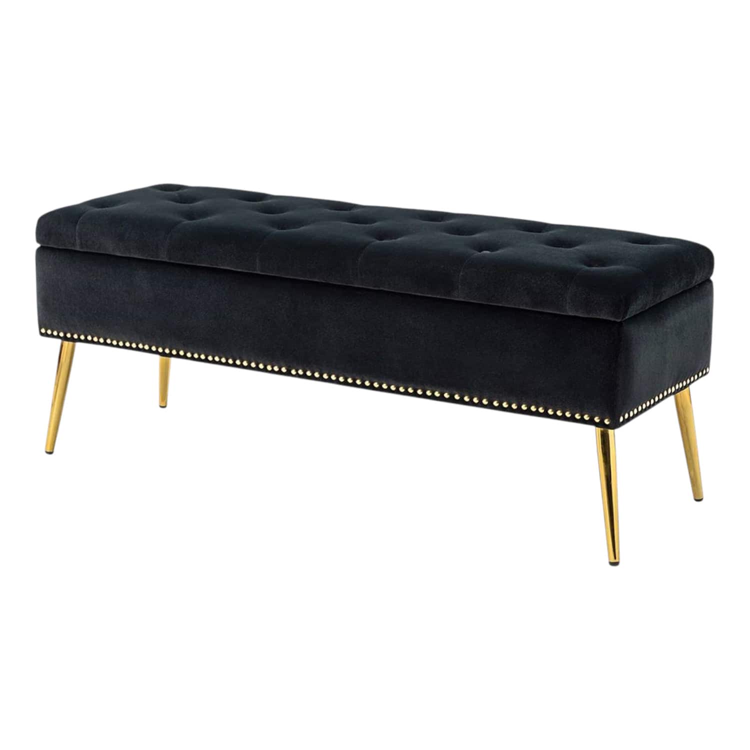 SlickBlue - Velvet Upholstered Storage Bench for Bedroom with Mid-Century Modern Design - Black