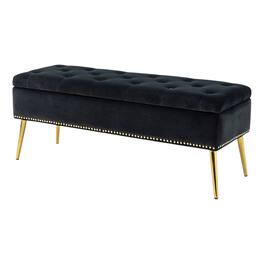 SlickBlue - Velvet Upholstered Storage Bench for Bedroom with Mid-Century Modern Design - Black