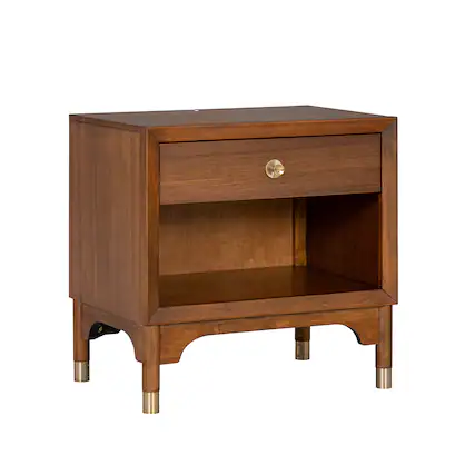 Front. Vaczon - Nightstand with USB Charging and LED Light, Modern Solid Wood Bedside Table with Storage Drawer - Walnut.