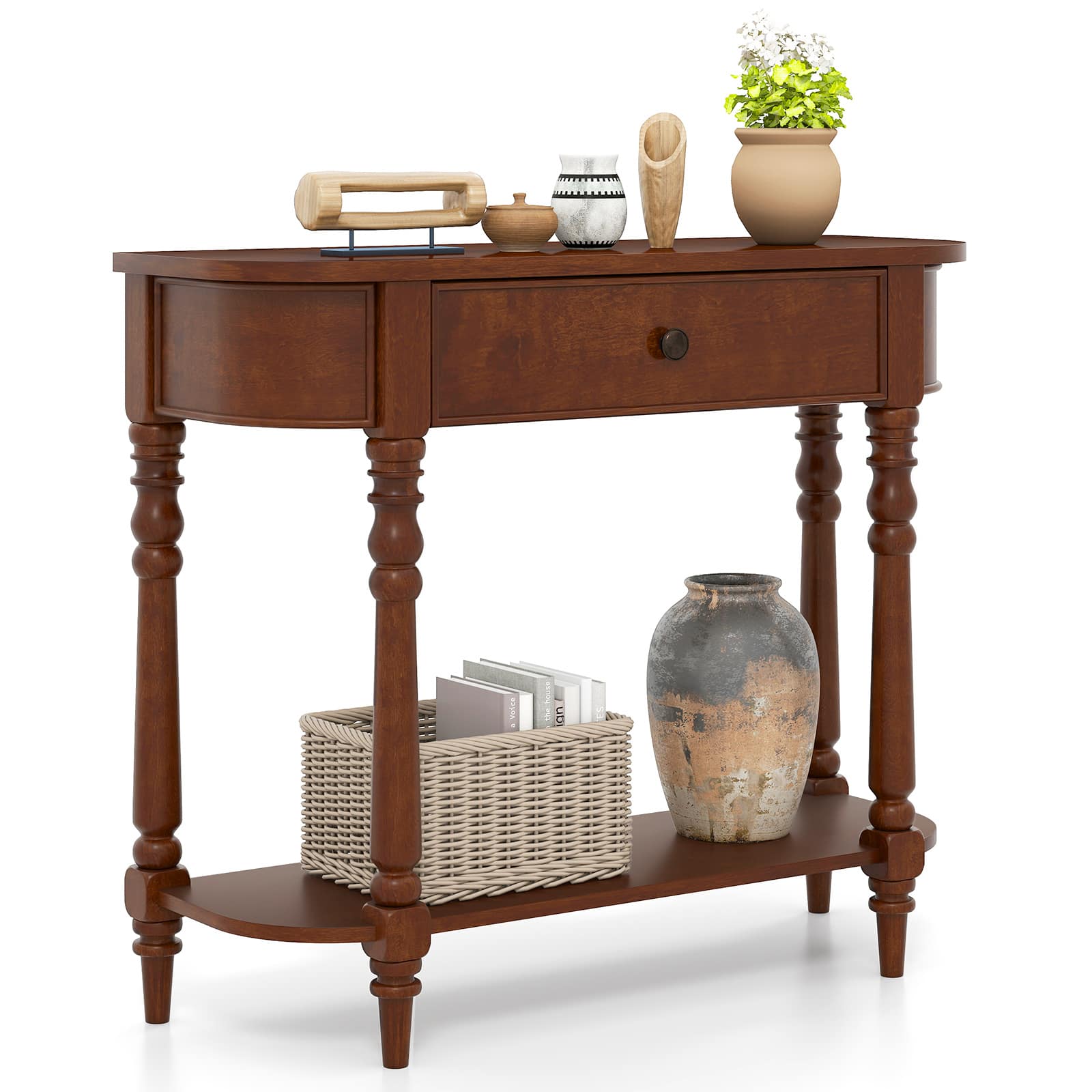 Gymax - Retro Console Table 36''L Wooden Entryway Table w/ Storage Drawer & Open Shelf - Brown