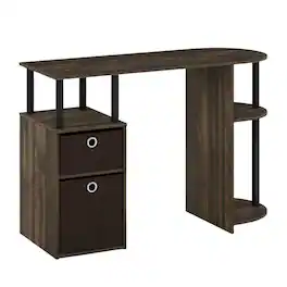 BisonOffice - Columbia Walnut and Black Study Desk with Drawer Bins for Home Office - Columbia Walnut/Black/Dark Brown