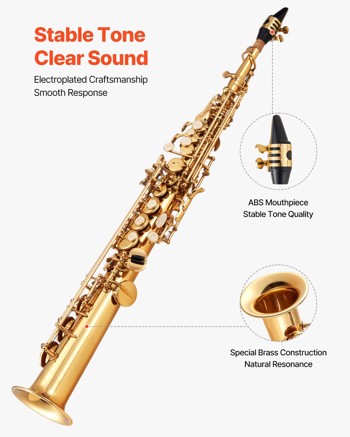 Stable Tone  
Clear Sound  

Electroplated Craftsmanship  
Smooth Response  

ABS Mouthpiece  
Stable Tone Quality  

Special Brass Construction  
Natural Resonance