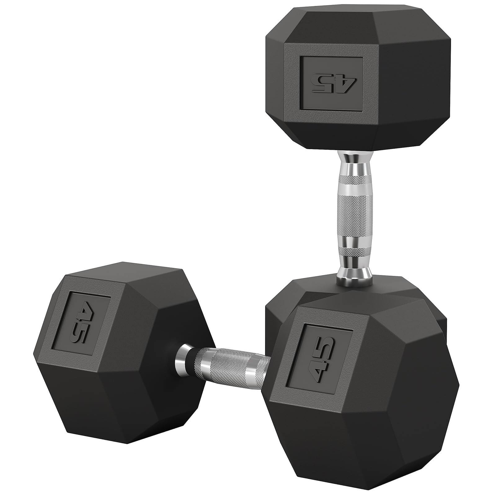 Front. Babevy - 5-50 LB Hex Dumbbell Set, Hand Weights Dumbbells with Cast Iron Core, Rubber Encased Coating - Black.