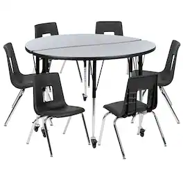 Flash Furniture - Emmy Mobile 47.5" Circle Wave Flexible Laminate Activity Table Set with 16" Student Stack Chairs, Grey/Black - Gray