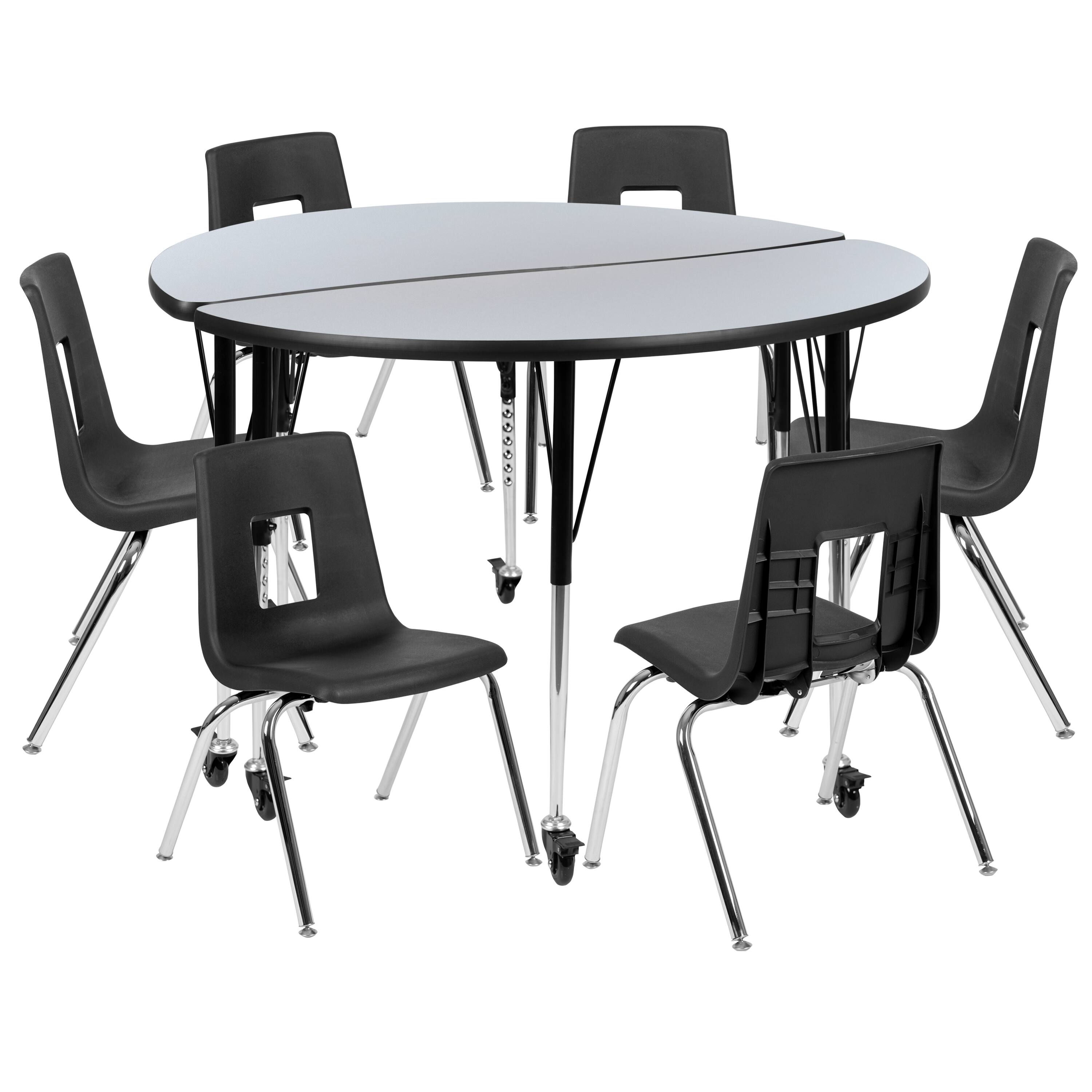 Alt View 1. Emma + Oliver - Mobile 47.5" Circle Wave Collaborative Laminate Activity Table Set with 16" Student Stack Chairs, Grey/Black - Grey.