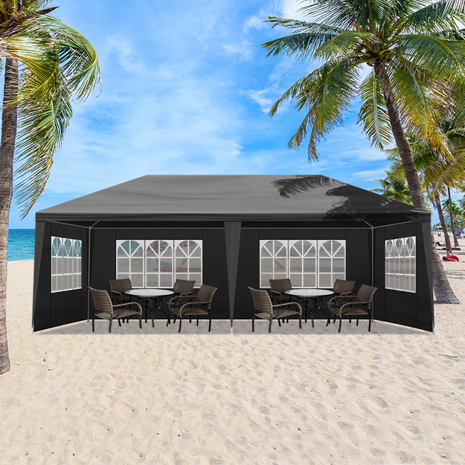 Angle. Winado - 10'x20' Outdoor Party Tent with 6 Removable Sidewalls, Waterproof Canopy Patio Wedding Gazebo, Black - Black.