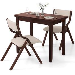 Costway - Kitchen Table Set for 2 with Expandable Dining Table 2 Upholstered Folding Chairs - Cherry Brown,Coffee,Beige