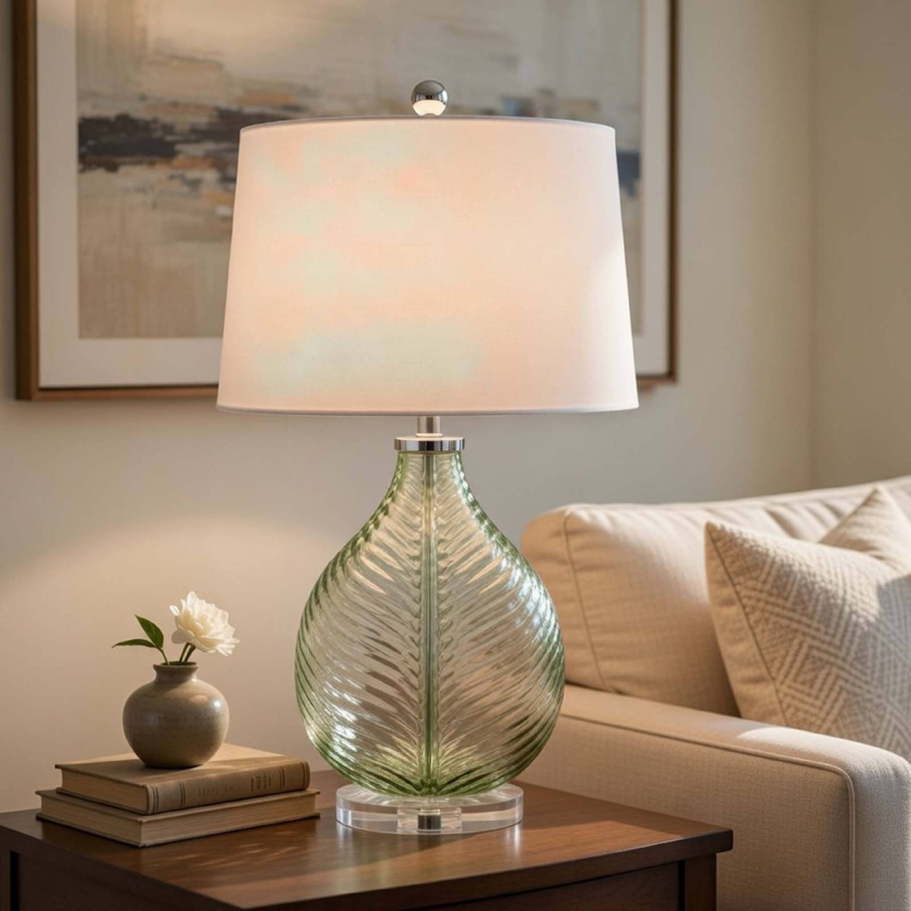 Alt View 4. Manhattan Lane - Table Lamp, Drum Shade, 26 Inch Faceted Teardrop Base - Lime Green, White, Chrome.