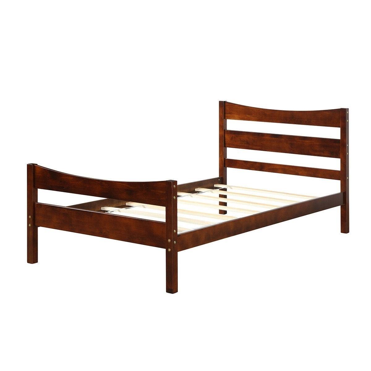 Angle. Hivvago - Hivvago Twin size Farmhouse Style Pine Wood Platform Bed Frame - Walnut.