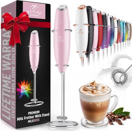 Zulay Kitchen - Powerful Milk Frother Wand - Ultra Fast Handheld Drink Mixer - Pink