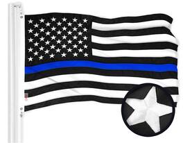 G128 - Thin Blue Line Embroidered Flag — 16 x 24 in 300D Polyester with Brass Grommets - Assorted Colors