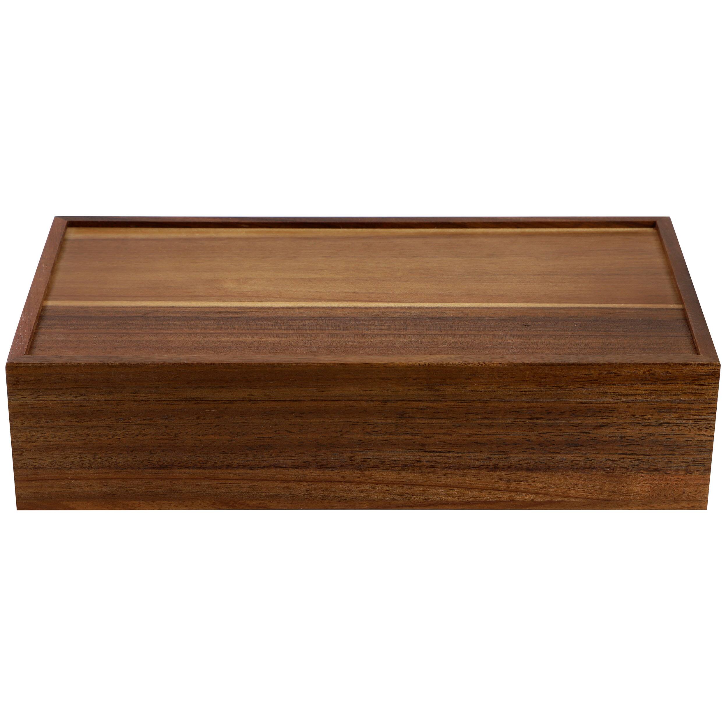 Left. MegaChef - MegaChef Acacia Wood 14.25 x 7.5 Inch 10 Compartment Tea Box - Brown.