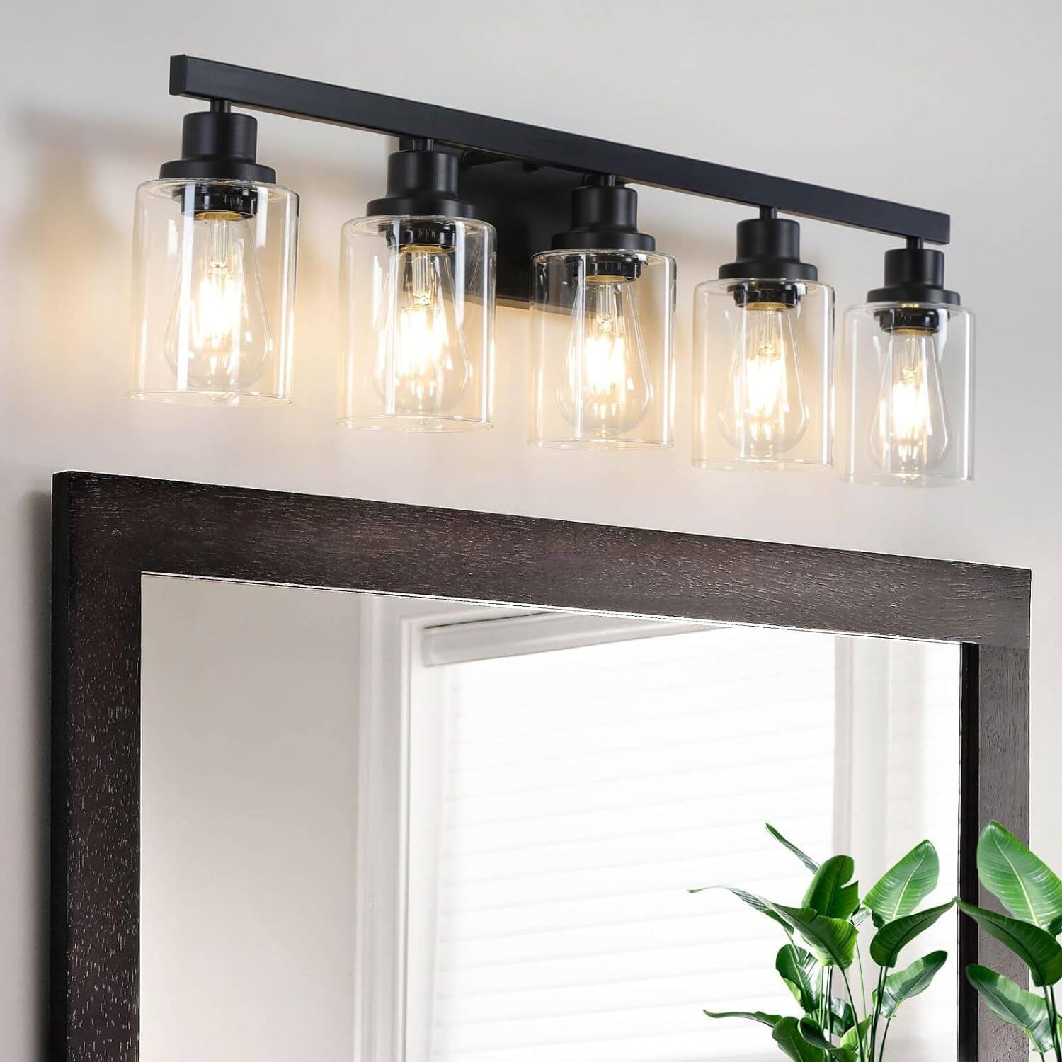Alt View 6. Earthley Blooms - 5-light Bathroom Vanity Light Modern Lighting Fixture For 31" Matte Wall Sconces With Clear Glass Shade O... - Gold-2-Light.