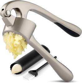 Zulay Kitchen - Large Premium Garlic Press Set - Bigger Bowl for Bigger Garlic - Silver