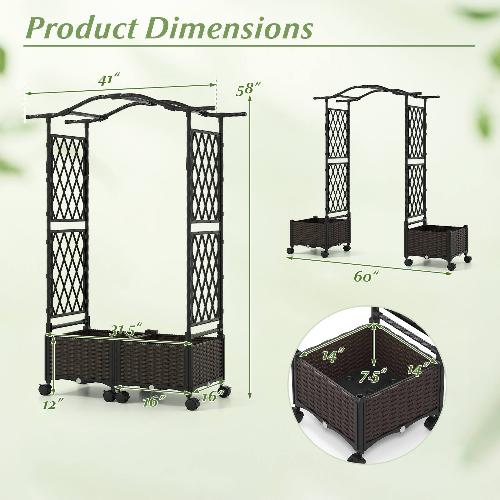 Product Dimensions: 41" x 58" x 60" x 12" x 31.5" x 16" x 16" x 14" x 7.5" x 14"
